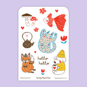 Cat & Dog Birthday Card & Sticker Sheet Set
