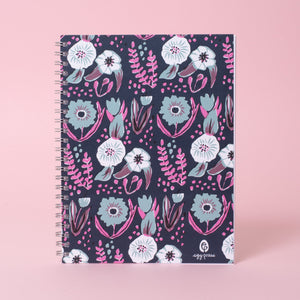 Blue & Purple Floral Pattern 6x8" Spiral Notebook Blank